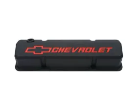 Pro Form Slant-Edge Valve Covers Tall Style w/ Recessed Emblems Black Crinkle Finish Pair Chevy Small Block 262-400 V8 Engines 1959-1986