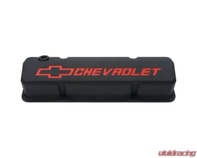 Pro Form Slant-Edge Valve Covers Tall Style w/ Recessed Emblems Black Crinkle Finish Pair Chevy Small Block 262-400 V8 Engines 1959-1986 - 141-928