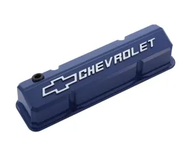 Pro Form Slant-Edge Valve Covers Tall Style w/ Mill Raised Emblems Blue Pair Chevy Small Block 262-400 V8 Engines 1959-1986
