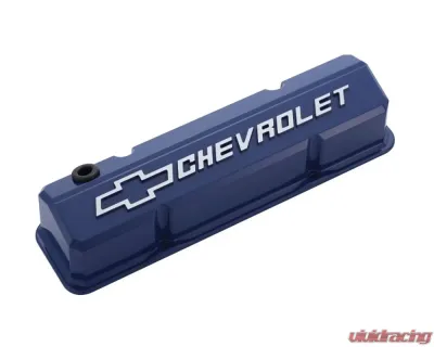 Pro Form Slant-Edge Valve Covers Tall Style w/ Mill Raised Emblems Blue Pair Chevy Small Block 262-400 V8 Engines 1959-1986 - 141-932