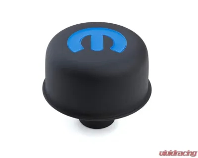Pro Form Push-In Air Breather Cap w/ Recessed Blue Mopar Omega "M" Emblem Black Crinkle Finish - 440-754