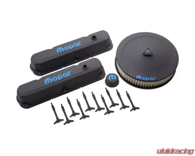 Pro Form Dress-Up Kit w/ Signature Blue Mopar Emblems Black Crinkle Finish Chrysler Mopar Small Block (LA) V8 Engines 1964-1991 - 440-758