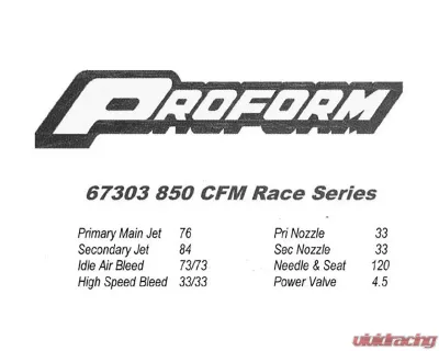 Pro Form Black Race Series Dual Inlet 4-Barrel w/ Mechanical Secondaries Black Diamond Finish 850 CFM Carburetor - 67303