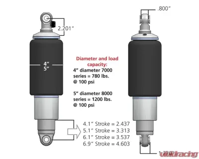 Ridetech HQ Series Rear ShockWaves 6.3" Stroke Shock Eye Universal - 21160801