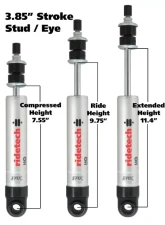 Ridetech Front Adjustable Single Shock 3.85" Stroke Eyelet Stem                                     - 22139845 - Image 2