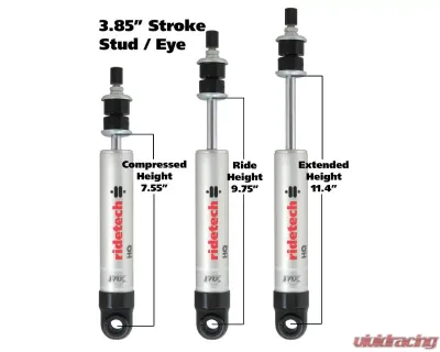 Ridetech Front Adjustable Single Shock 3.85" Stroke Eyelet Stem - 22139845