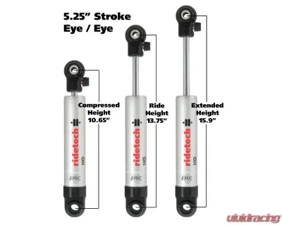 Ridetech Front Adjustable Single Shock 5.25" Stroke Eyelet - 22159841