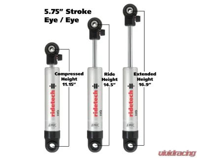 Ridetech Front Adjustable Single Shock 5.75" Stroke Eyelet - 22169841