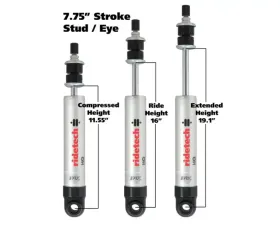 Ridetech HQ Series Shock Absorber Rear Single Adjustable 7.55