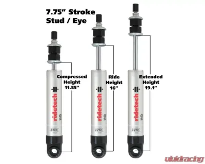 Ridetech HQ Series Shock Absorber Rear Single Adjustable 7.55" Stroke Stem | Eyelet - 22189845