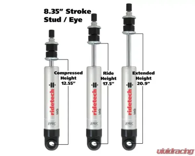 Ridetech HQ Series Shock Absorber Rear Single Adjustable 8.35" Stroke Stem | Eyelet - 22199845