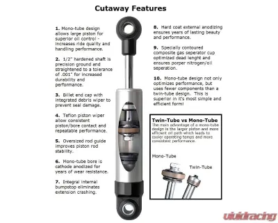 RideTech Rear Adjustable Single Shock 8.35" Stroke Eyelet Dodge Dakota 1997-2004 - 22199871