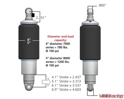 RideTech Shockwave 8000 Series 4.1" Stroke Shock Stud | Eye Mount Pair Universal - 21140805