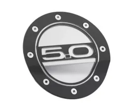 Drake Comp Series Matte Black Fuel Door w/ Silver Accents & 5.0 Logo Ford Mustang 2015+