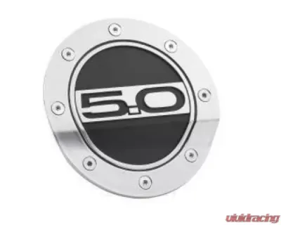 Drake Comp Series Silver Fuel Door w/ Matte Black Accents & 5.0 Logo Ford Mustang 2015+ - FR3Z-6640526-5S
