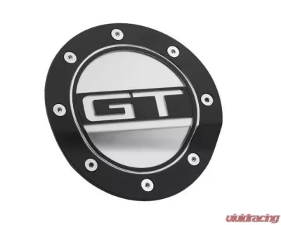 Drake Comp Series Matte Black Fuel Door w/ Silver Accents & GT Logo Ford Mustang 2015-2022 - FR3Z-6640526-GB