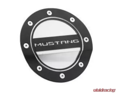 Drake Comp Series Matte Black Fuel Door w/ Silver Accents & Mustang Logo Ford Mustang 2015-2022 - FR3Z-6640526-MB