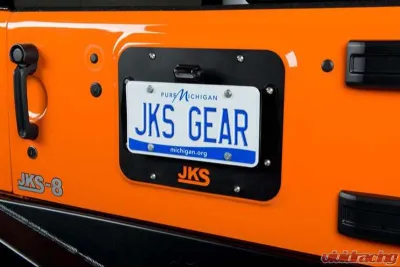 JKS Manufacturing License Plate Relocation Kit with Light for Jeep Wrangler 2007-2018, Black Steel - JKS8210