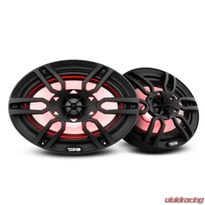 DS18 375 Watts Black Hydro 6X9" 2-Way Marine Speakers with Integrated RGB LED Lights - NXL-69/BK