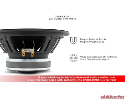 DS18 6.5" Mid-Bass Loudspeaker 150 Watts Rms 4-Ohm - 6PRO300MB-4