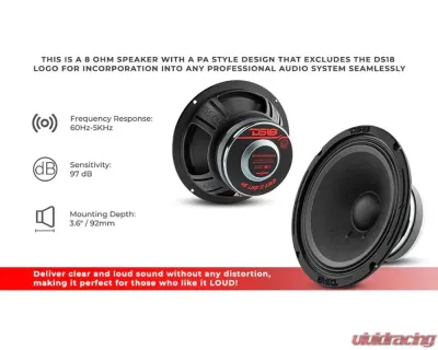 DS18 8" Mid-Bass Loudspeaker 150 Watts Rms 8-Ohm - 8PRO300MB-8