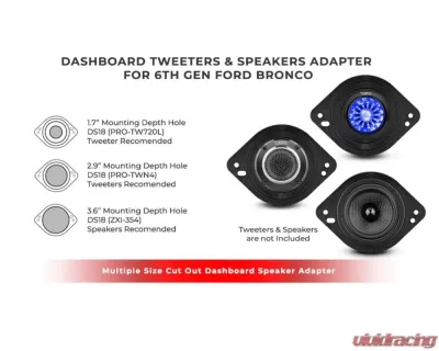 DS18 Dashboard Speaker Adapter for 1.7", 2.9", and 3.6" Tweeters or Midrange Speakers Ford Bronco 6th Gen - BRO-DA