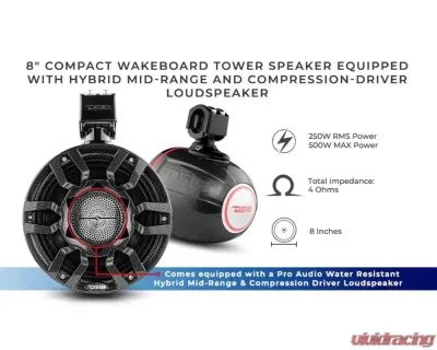 DS18 Black Carbon Fiber NXL 8" Marine and Powersports Compact PRO Towers - CF-X8PRO