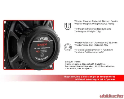 DS18 Gen-X 4x6 2-Way Coaxial Speakers 45 Watts Rms 4-Ohm - G4.6XI