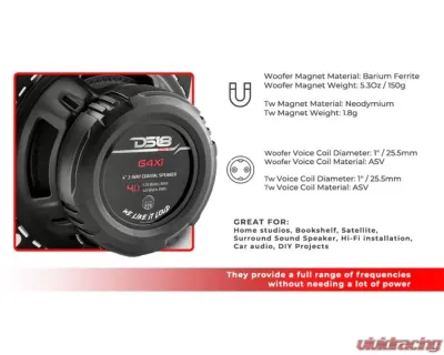 DS18 Gen-X 4" 2-Way Coaxial Speakers 40 Watts Rms 4-Ohm - G4XI