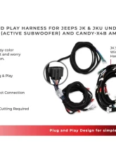 DS18 Plug and Play Harness for JK-SBAR Overhead Bar System, Amplifier and SQBASS Underseat Subwoofer Jeep JK                                     - JK-HARNESS - Image 6