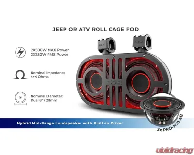DS18 Dual 8" Marine and Powersports PRO Roll Cage Sound Bar System with Built in LED RGB Lights 500 Watts Rms 2 x PRO-HY8.4B Included - JVOCE8
