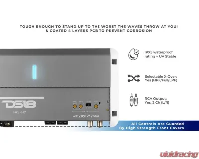 DS18 NXL 2-Channel Full-Range Class D IPX5 Marine and Powersports Amplifier 2 x 250 Watts Rms @ 4-Ohm - NXL-M2