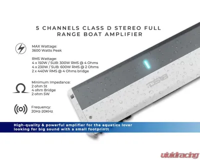 DS18 NXL 5-Channel Full-Range Class D IPX5 Marine and Powersports Amplifier 4 x 180 @ 4-Ohm and 1 x 600 @ 2-Ohm Watts Rms - NXL-M5