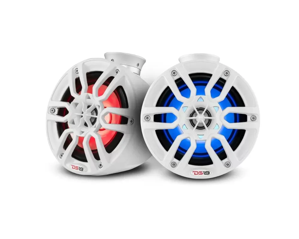 DS18 HYDRO White 6.5" 300 Watts Short Marine Towers with Flat and Pole Mount RGB LED Lights - NXL-PS6W