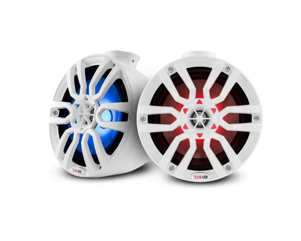 DS18 HYDRO White 8" 375 Watts Short Marine Towers with Flat and Pole Mount RGB LED Lights - NXL-PS8W