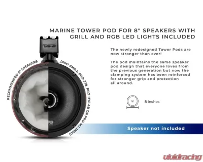 DS18 NXL 8" Marine and Powersports Empty Tower LED RGB Lights -White - NXL-X8TP/WH.NS