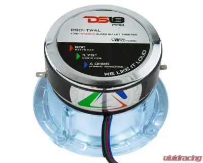 DS18 Pro 560 Watts 4-Ohm 1.75" VC Titanium Super Bullet Tweeter with RGB LED Lights - PRO-TW4L