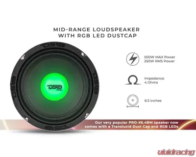 DS18 PRO-X 6.5" Mid-Range Loudspeaker with RGB Light Dust Cap 250 Watts Rms 4-Ohm - PRO-X6.4RGBCAP