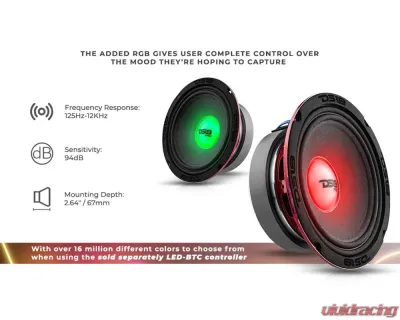 DS18 PRO-X 6.5" Mid-Range Loudspeaker with RGB Light Dust Cap 250 Watts Rms 4-Ohm - PRO-X6.4RGBCAP