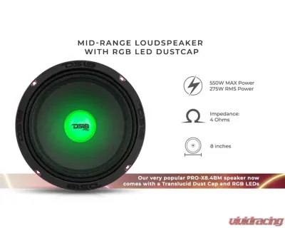 DS18 PRO-X 8" Mid-Range Loudspeaker with RGB Light Dust Cap 275 Watts Rms 4-Ohm - PRO-X8.4RGBCAP