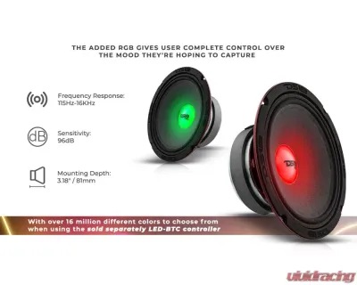 DS18 PRO-X 8" Mid-Range Loudspeaker with RGB Light Dust Cap 275 Watts Rms 4-Ohm - PRO-X8.4RGBCAP