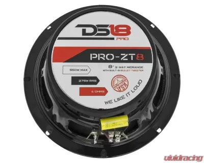 DS18 PRO-ZT 8" 500 Watts 4-Ohm Mid-Range Loudspeaker with Water resistance Cone Built-in Bullet Tweeter and Grill - PRO-ZT8