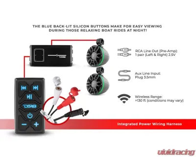 DS18 Marine And Powersports Waterproof Rocker Switch Bluetooth Audio Receiver With Controls - RKS-BT