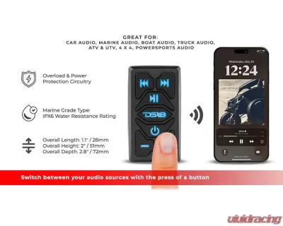 DS18 Marine And Powersports Waterproof Rocker Switch Bluetooth Audio Receiver With Controls - RKS-BT