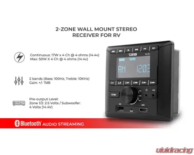 DS18 RV and Trailers Headunit 2.75" LCD screen , 2 Zones, 4 volts Output,HDMI, BT, RDS 4 X 50 Watts - RV.R1