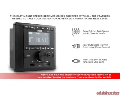 DS18 RV and Trailers Headunit 2.75" LCD screen , 2 Zones, 4 volts Output,HDMI, BT, RDS 4 X 50 Watts - RV.R1
