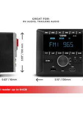 DS18 RV and Trailers Headunit 2.75" LCD screen , 2 Zones, 4 volts Output,HDMI, BT, RDS 4 X 50 Watts                                     - RV.R1 - Image 9