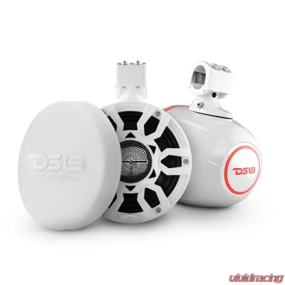 DS18 500 Watts White NXL 8" Compact Wakeboard Tower Speakers w/ Hybrid Mid-Range / Compression Driver Loudspeaker / RGB LED Lights & Speaker Cover - NXL-X8PRO/WH