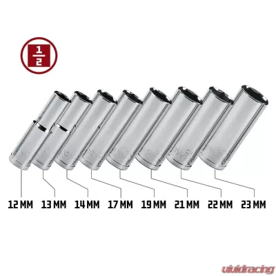 PowerBuilt 8-Piece 1/2-Inch Drive Metric 6-Point Deep Socket Set - 640055