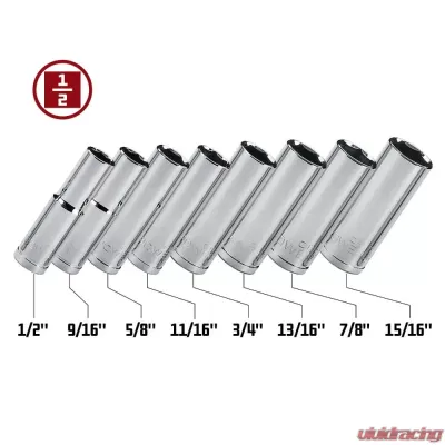 PowerBuilt 8-Piece 1/2-Inch Drive SAE 6-Point Deep Socket Set - 640056